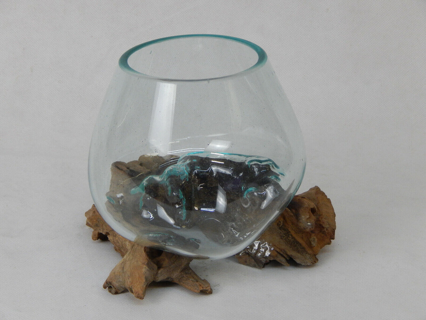 Dekoglas auf Holzwurzel 20cm Schüssel Deko Dekoration Holz Vase Windlicht Glas