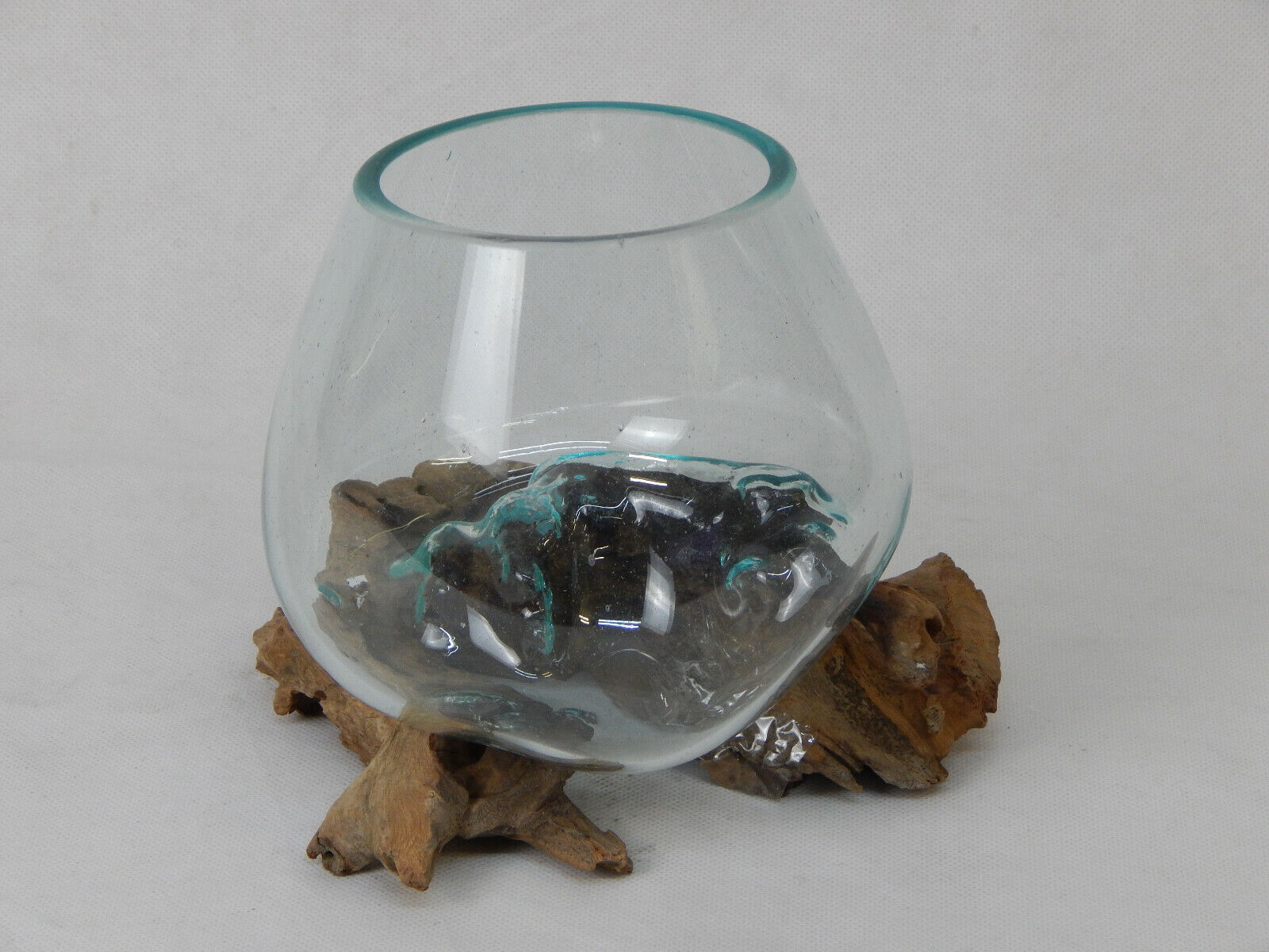 Dekoglas auf Holzwurzel 20cm Schüssel Deko Dekoration Holz Vase Windlicht Glas