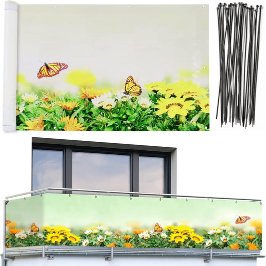 MAXIMEX Balkon Sicht Schutz 5m SCHMETTERLING Terrasse Wind Verkleidung Umrandung