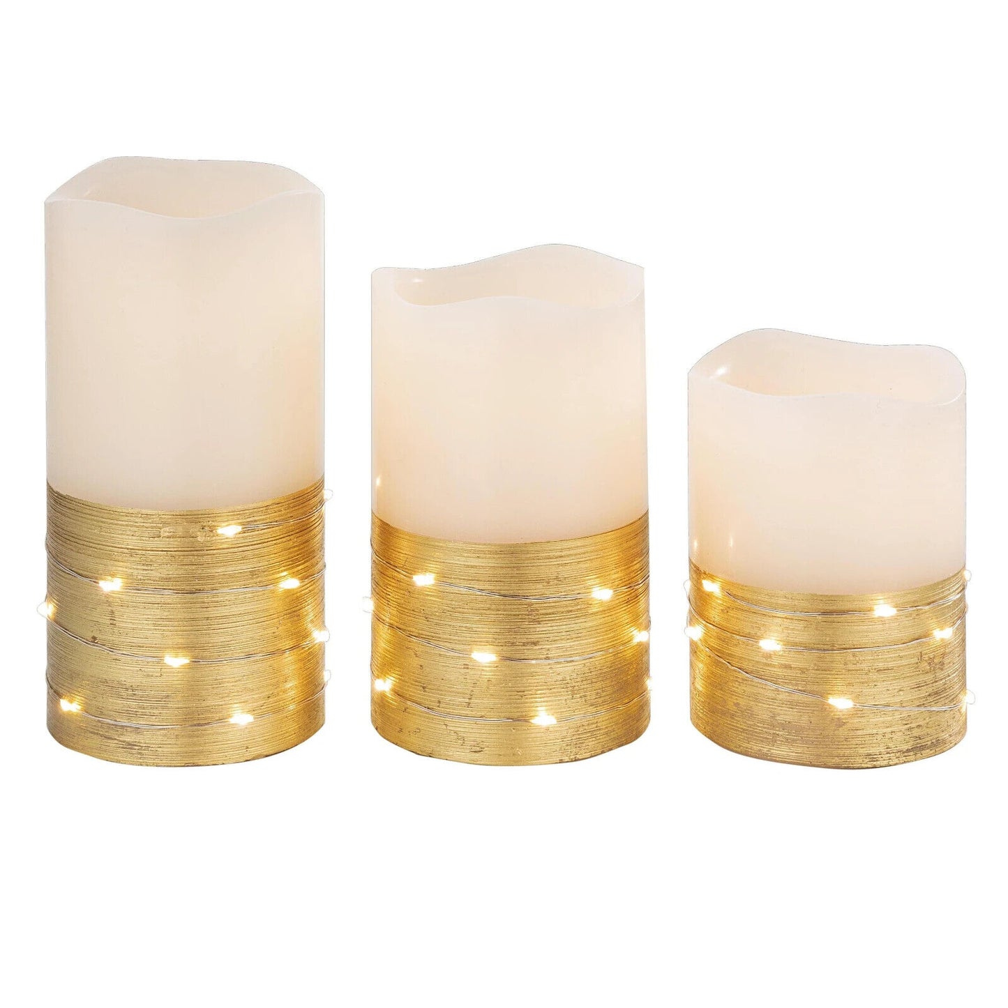 LED-Echtwachskerzen "Goldy" mit Lichterkette 3er Set