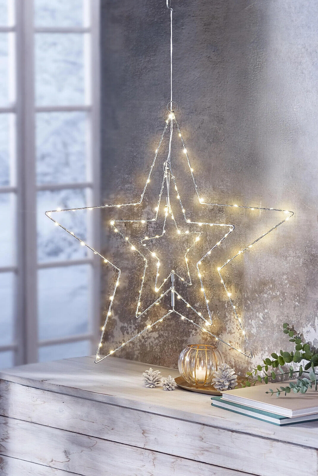 LED-Deko Stern-Mobile, 56 cm Hängedeko Advent Deko Weichnachten Dekoration Stern