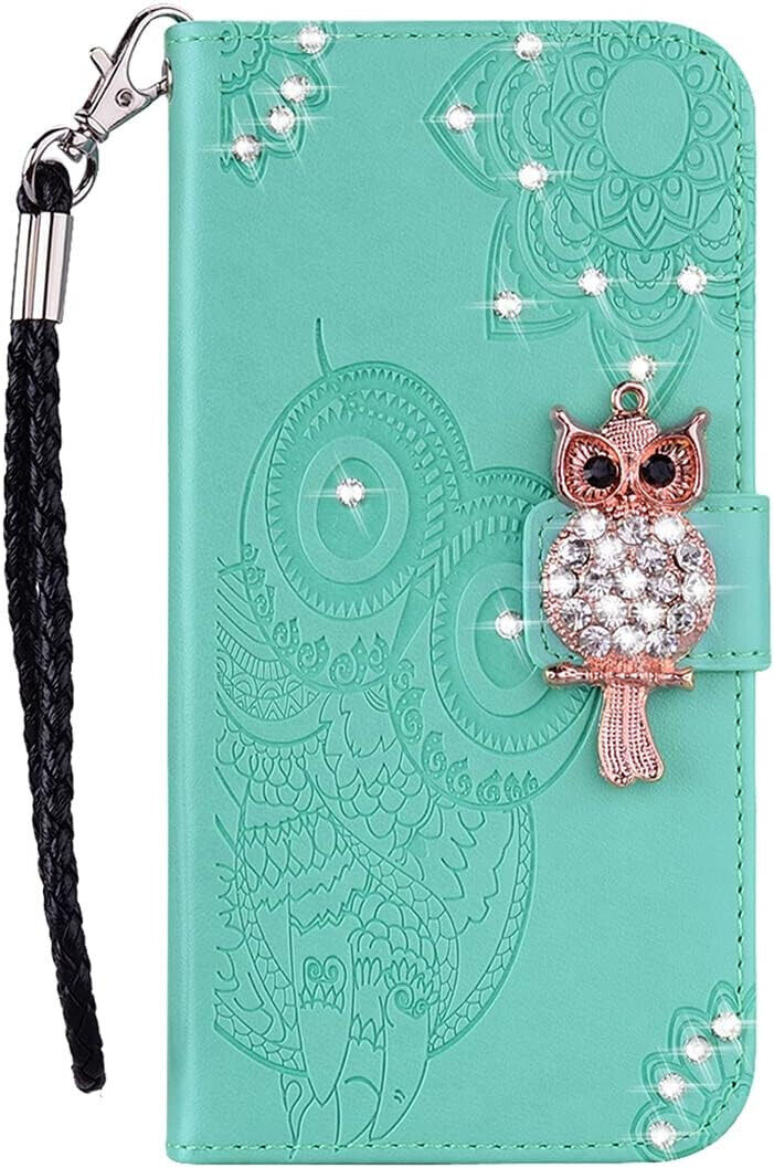 Hülle für Google Pixel 4A 5G Case, Owl Embossed Bling Glitzer PU Leder Tasche