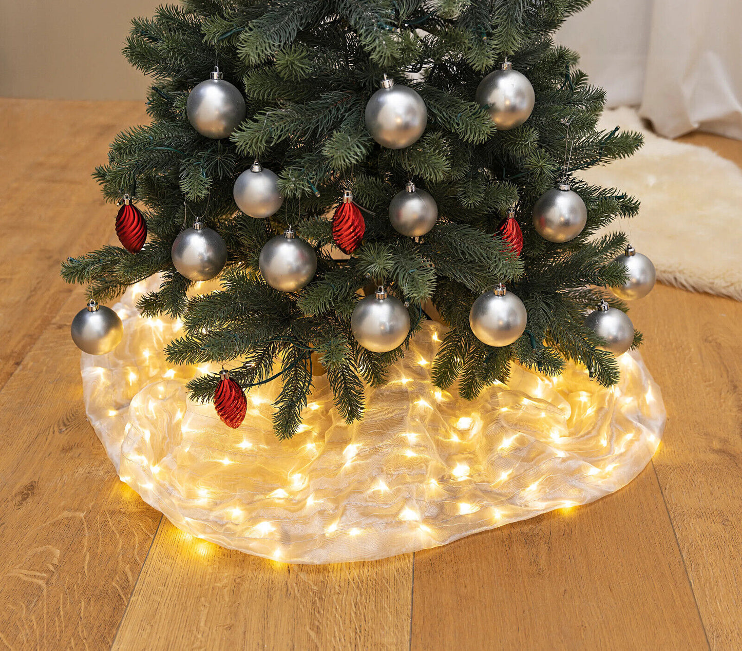 LED-Dekostoff "Glamour" 36x210 cm, 198 LEDs (Farbe: hellgrau) Weihnachten Deko