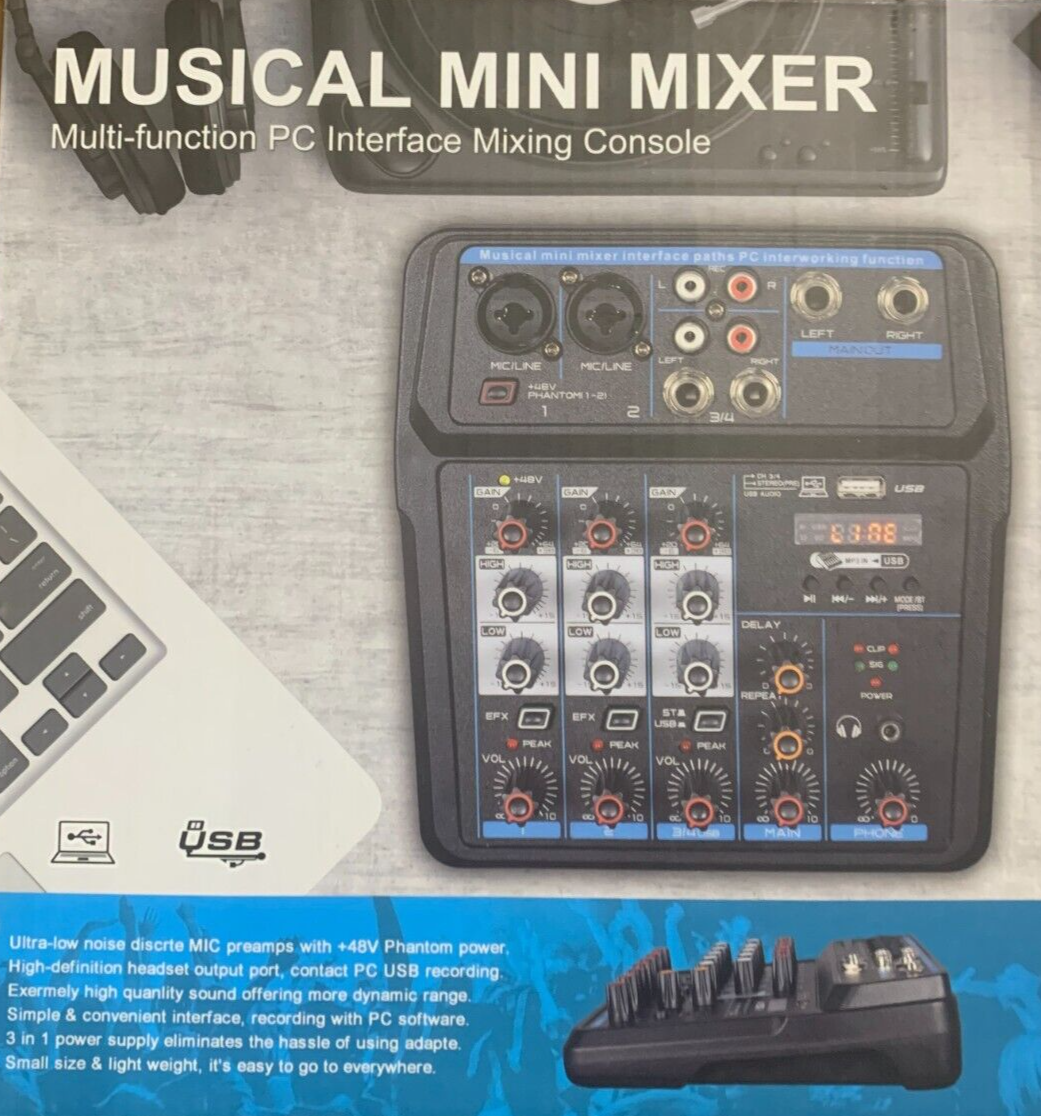 Mini Audio Mixer Soundboard Console System Interface 4 Kanal Mixer USB Bluetooth