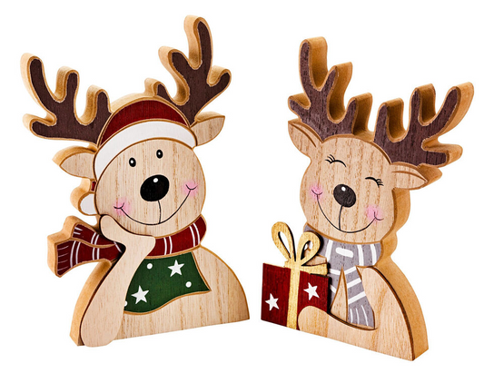Holzdeko Rentiere "Svenja & Mats" 2er-Set Deko Advent Weihnachtsdeko Dekoration