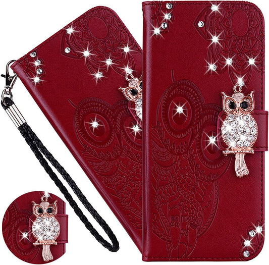 Hülle für Google Pixel 4A Case Owl Embossed Bling Glitzer PU Leder Brieftasche