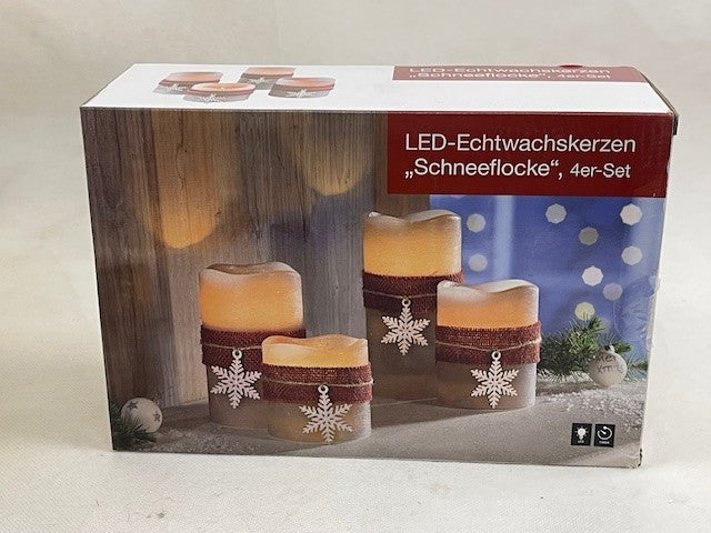 LED-Echtwachskerzen "Schneeflocke", 4er-Set