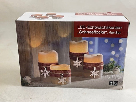 LED-Echtwachskerzen "Schneeflocke", 4er-Set