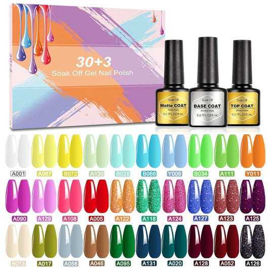 SHOWNAIL Gel-Nagellack-Set, 33-teilig, Soak-Off-Gellack-Set mit glänzendem matte