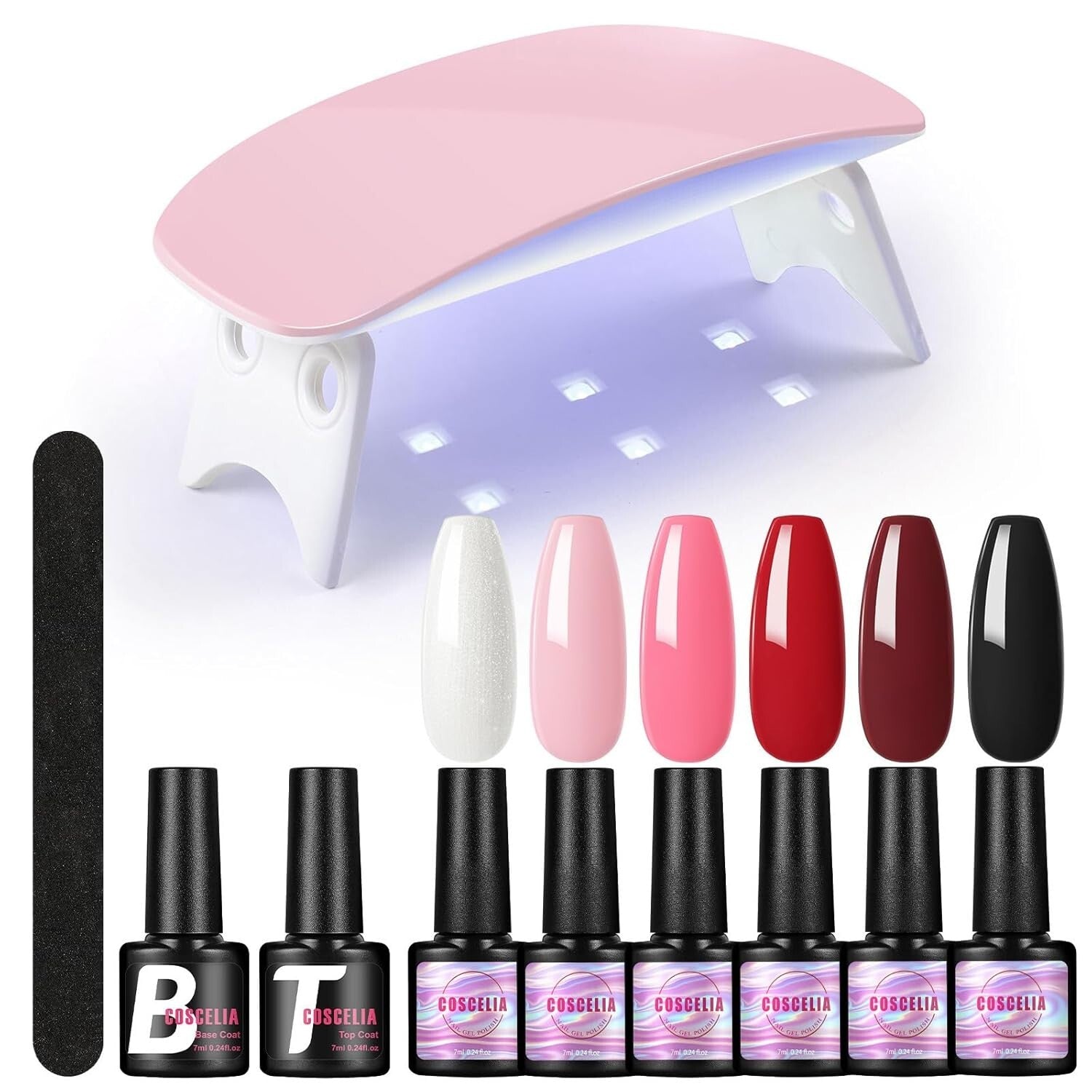 COSCELIA Nagellackset mit UV-Lampe 6 Stück à 7 ml UV-Gel