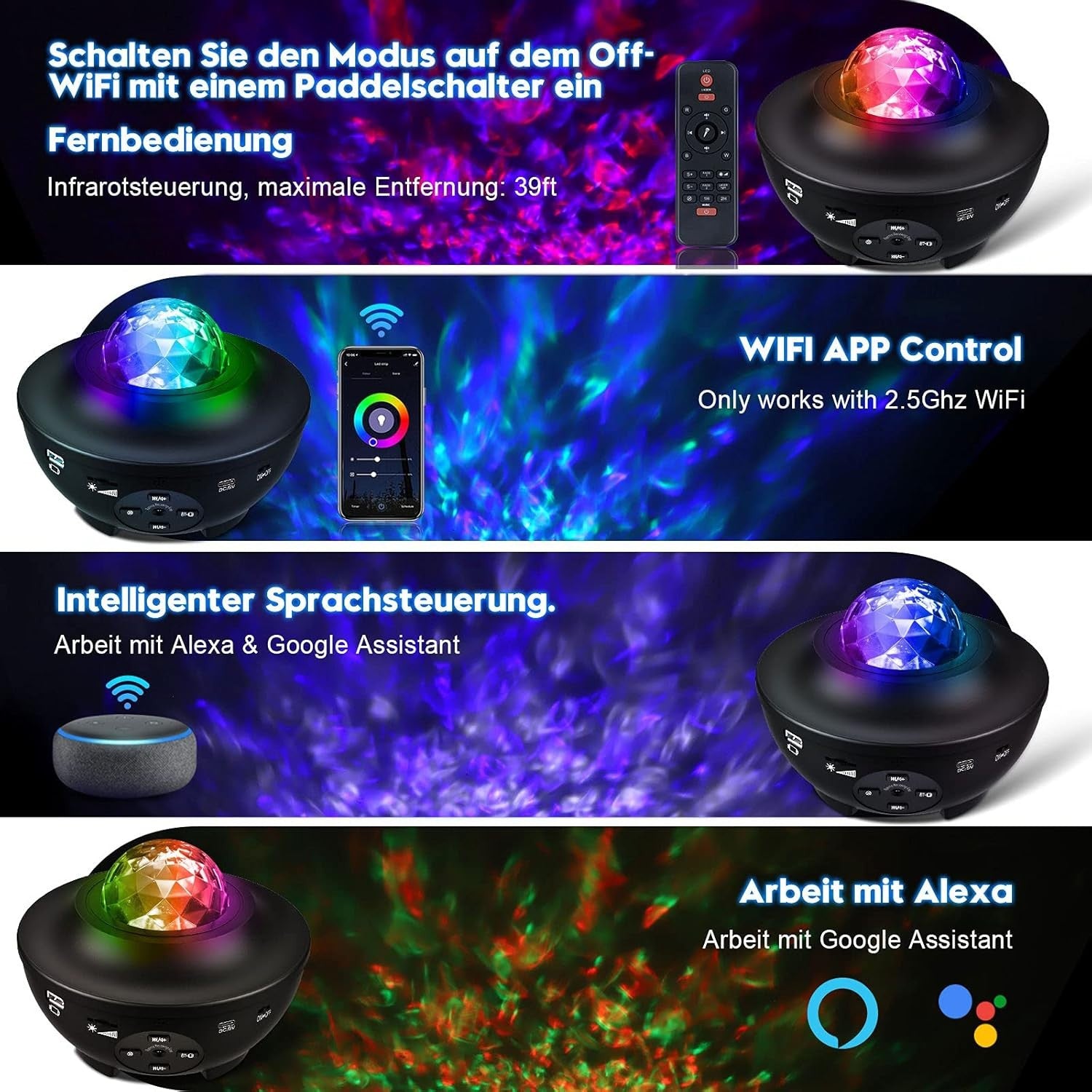 LED Sternenhimmel Projektor WLAN Galaxy Nachtlicht Bluetooth Musikplayer