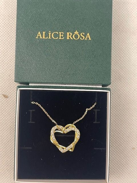 Alice Rosa Damen Halskette 925 Sterlingsilber vergoldet 46 cm Herz Zirkonia