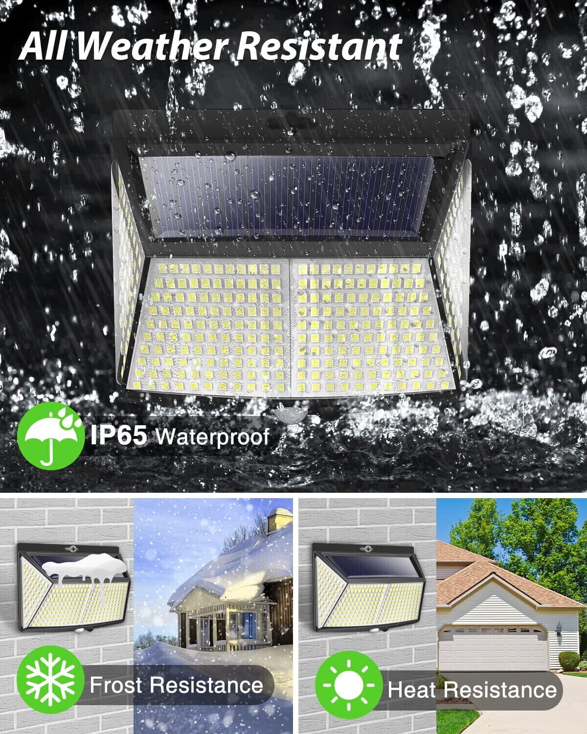 Solarlampen für Außen mit Bewegungsmelder, 308 LED 3 Modi 270° LED Solar IP65