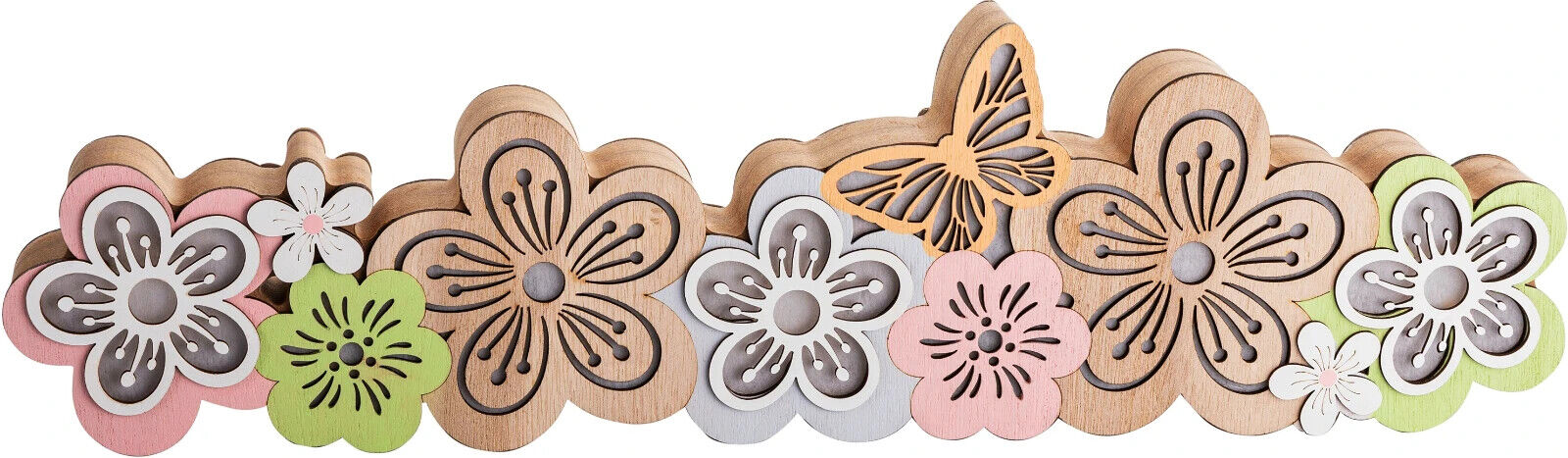 LED-Holzdeko "Fiorito" 50cm Wohnungsdeko Dekoration Frühling Holz Blumen Bunt
