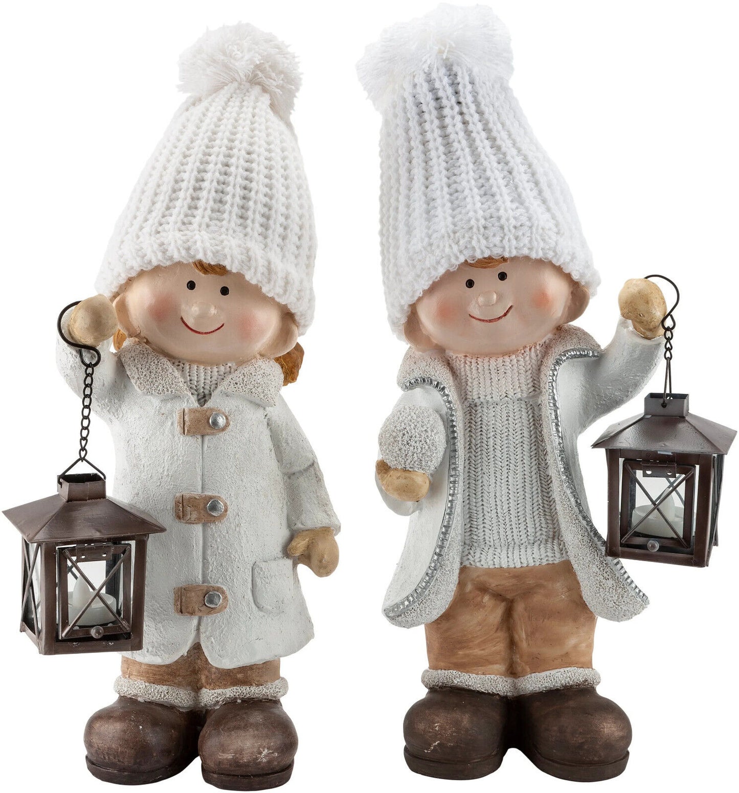 Dekofiguren Winterkinder "Edda & Lars" mit LED-Laternen, 2er-Set Deko Advent