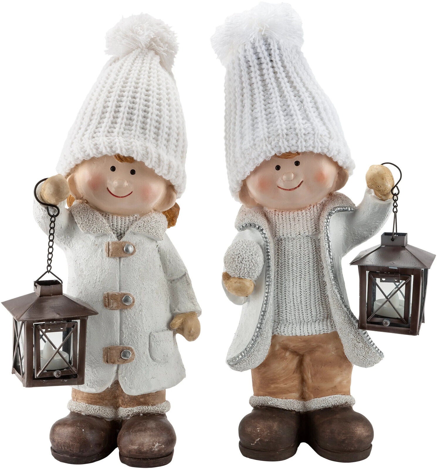 Dekofiguren Winterkinder "Edda & Lars" mit LED-Laternen, 2er-Set Deko Advent