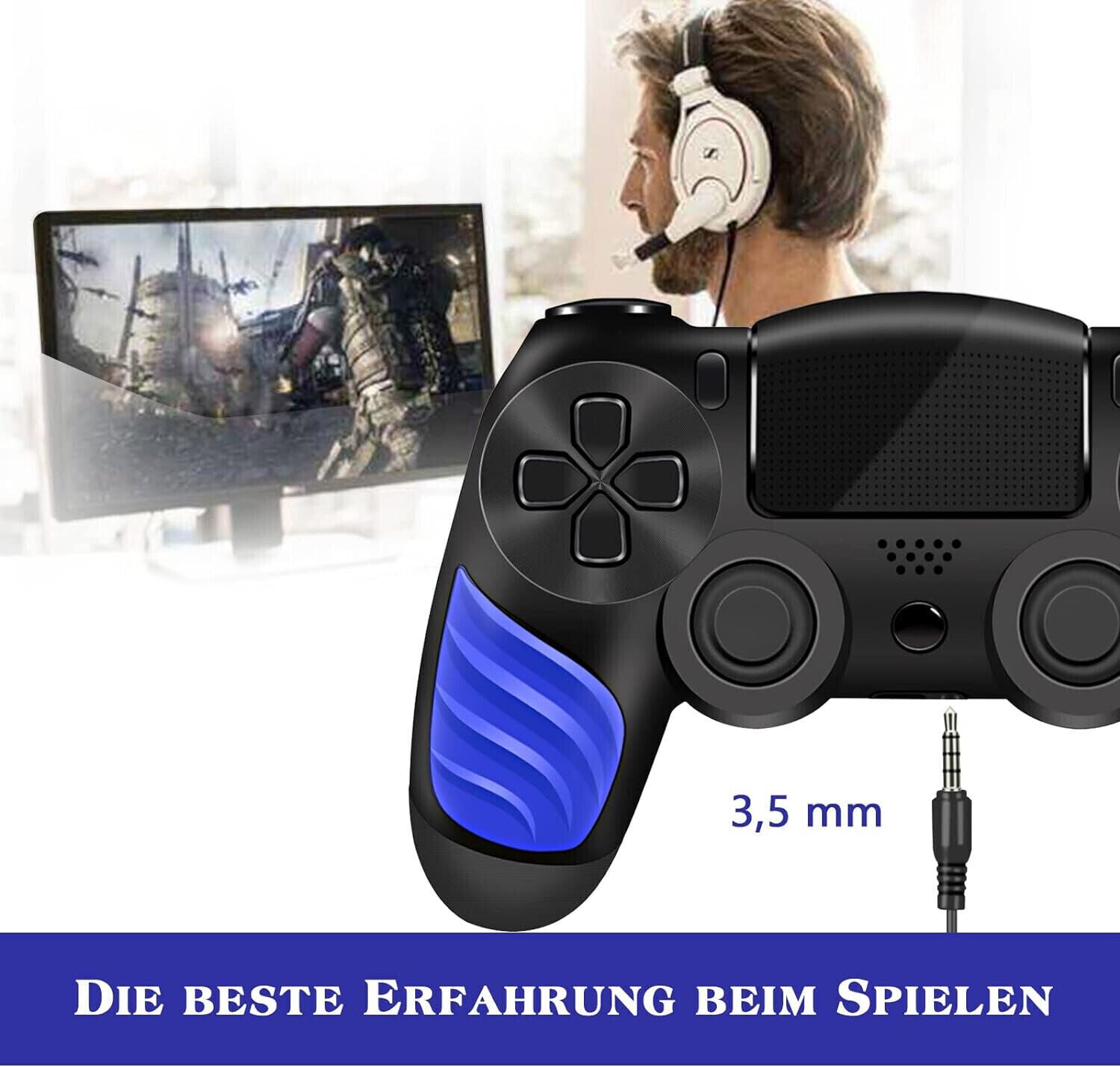 Roseason kompatibel mit Playstation 4 /Slim/Pro/PC, mit Akku Controller Schwarz