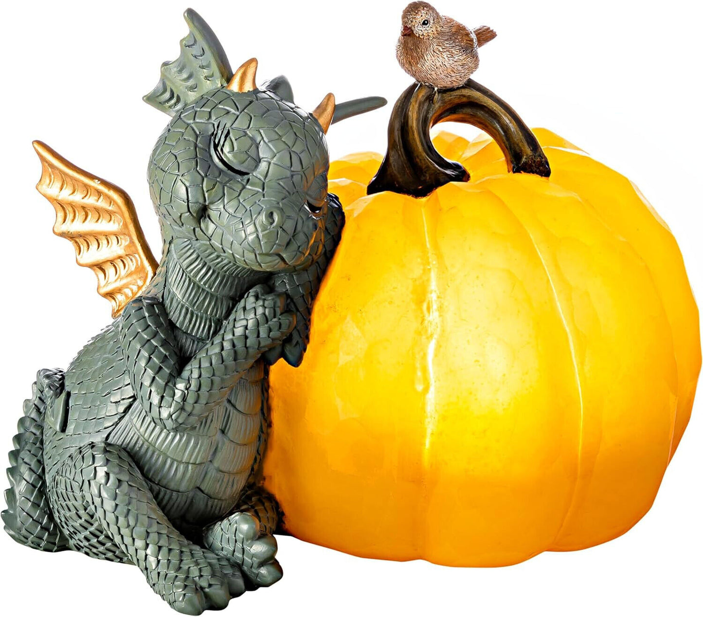 Deko Drache Zucca mit LED Kürbis Licht Deko LED Wohnungsdeko Dekoration