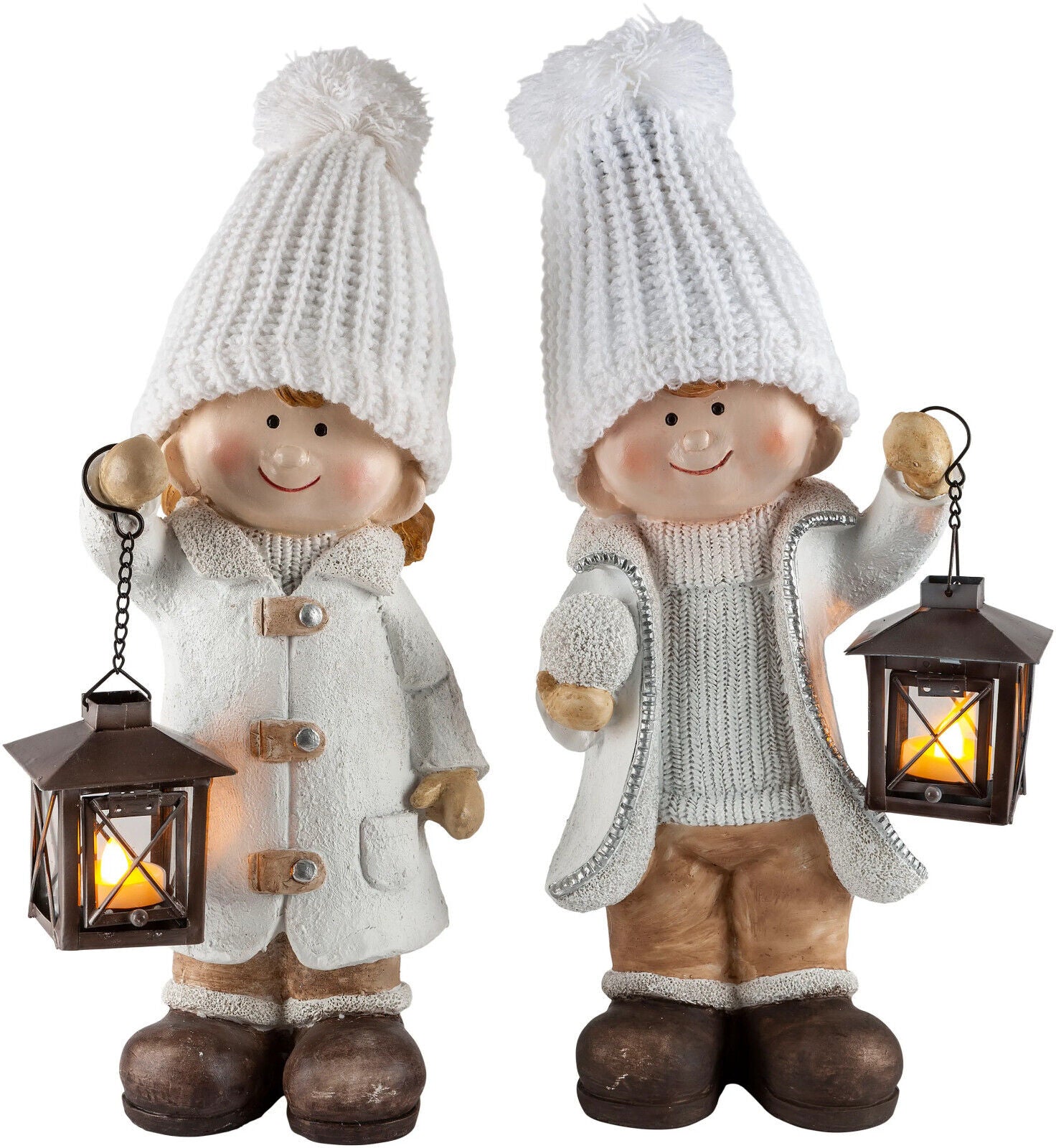 Dekofiguren Winterkinder "Edda & Lars" mit LED-Laternen, 2er-Set Deko Advent