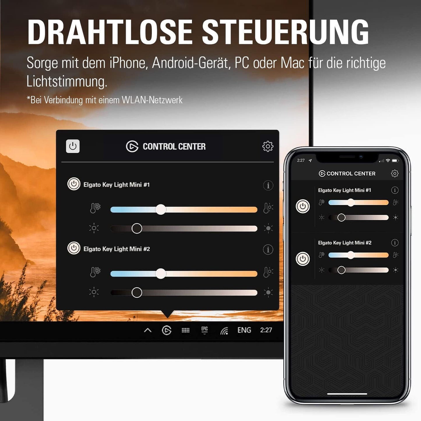 Elgato Key Light Mini - Tragbares LED-Panel für Streaming, Videokonferenzen