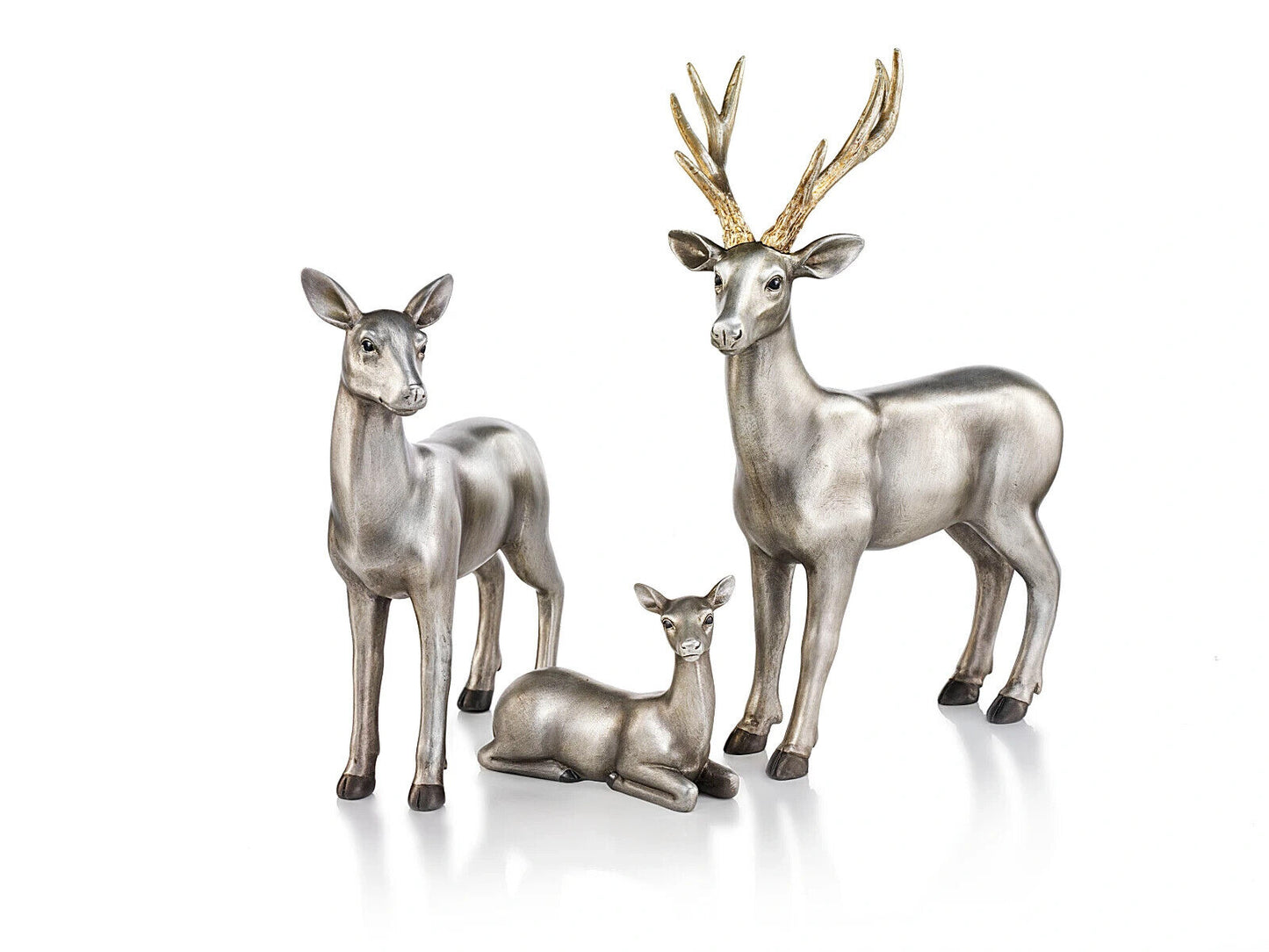 Dekofiguren "Hirschfamilie" 3er Set, Farbe silber Wohnungsdeko Weihnachten Adven