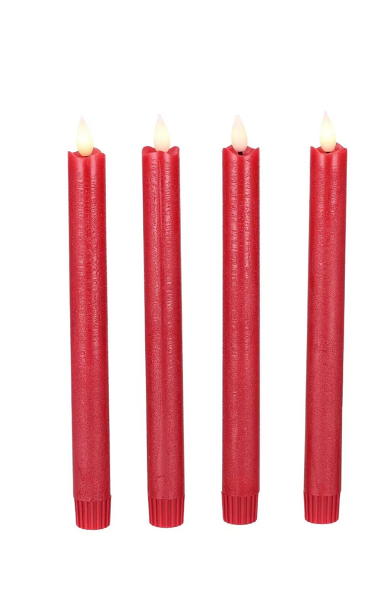 4er Set LED Stabkerzen,Echtflammen-Optik,Fernbedienung,2/4/6/8h Timer