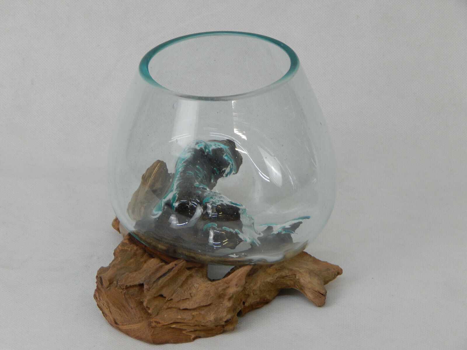 Dekoglas auf Holzwurzel 20cm Schüssel Deko Dekoration Holz Vase Windlicht Glas