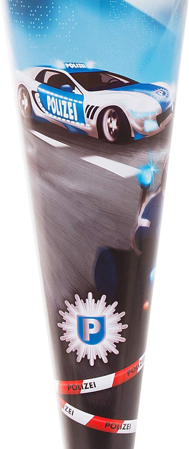Schultüte 70 cm, Zuckertüte mit Polizei Motiv, Geschenktüte aus Lackkarton 70cm