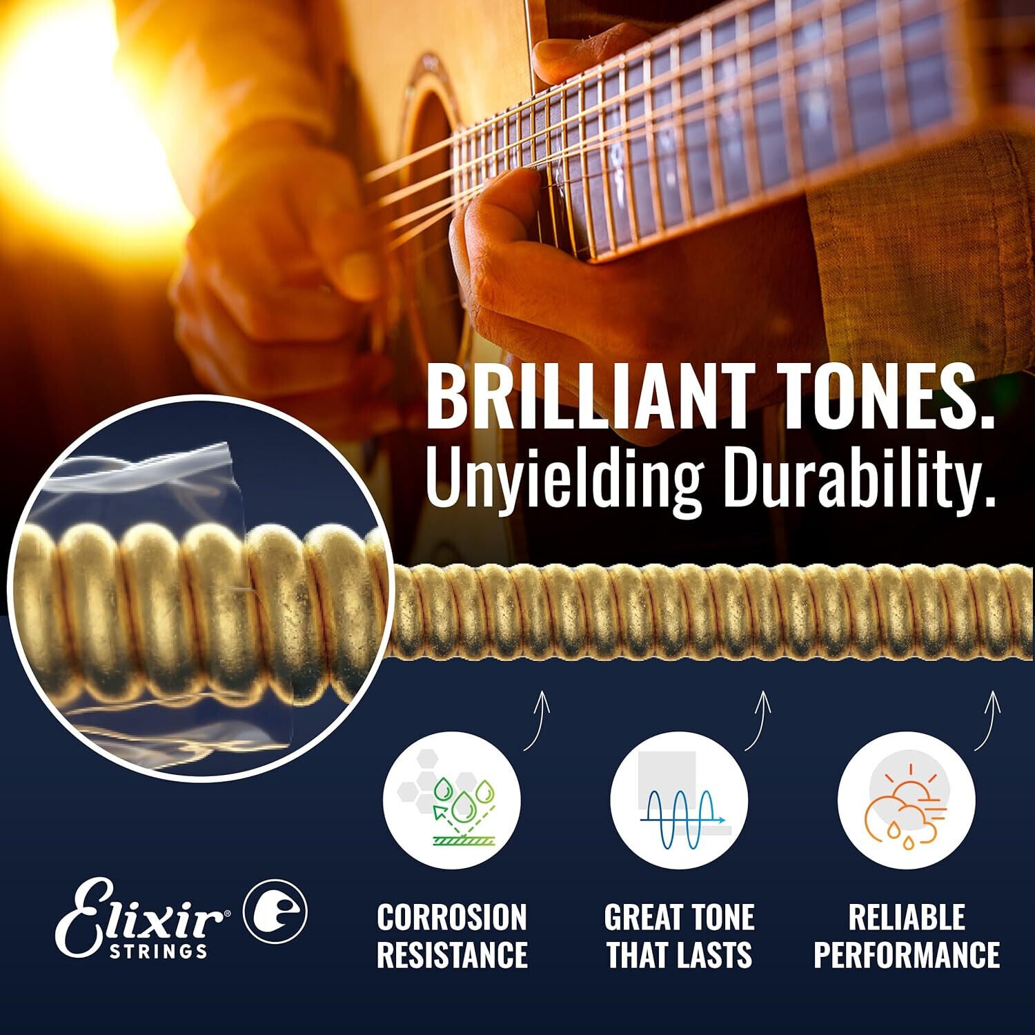 Elixir 16052 Saiten Phosphor Bronze Akustik-Gitarrensaiten mit NANOWEB .012-.053