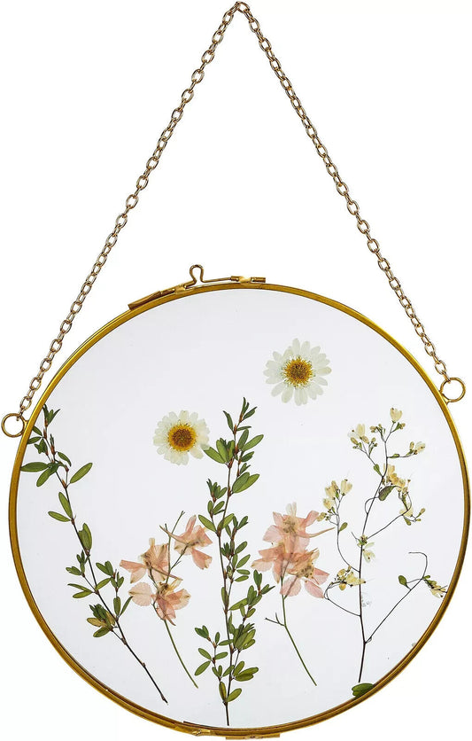 Wanddekoration Fiore Deko gepresste Blumen Wandschmuck Ø 20 cm gold weiß