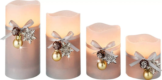 LED-Echtwachskerzen "Winterzeit" 4er-Set Grau Höhe bis zu 15 cm