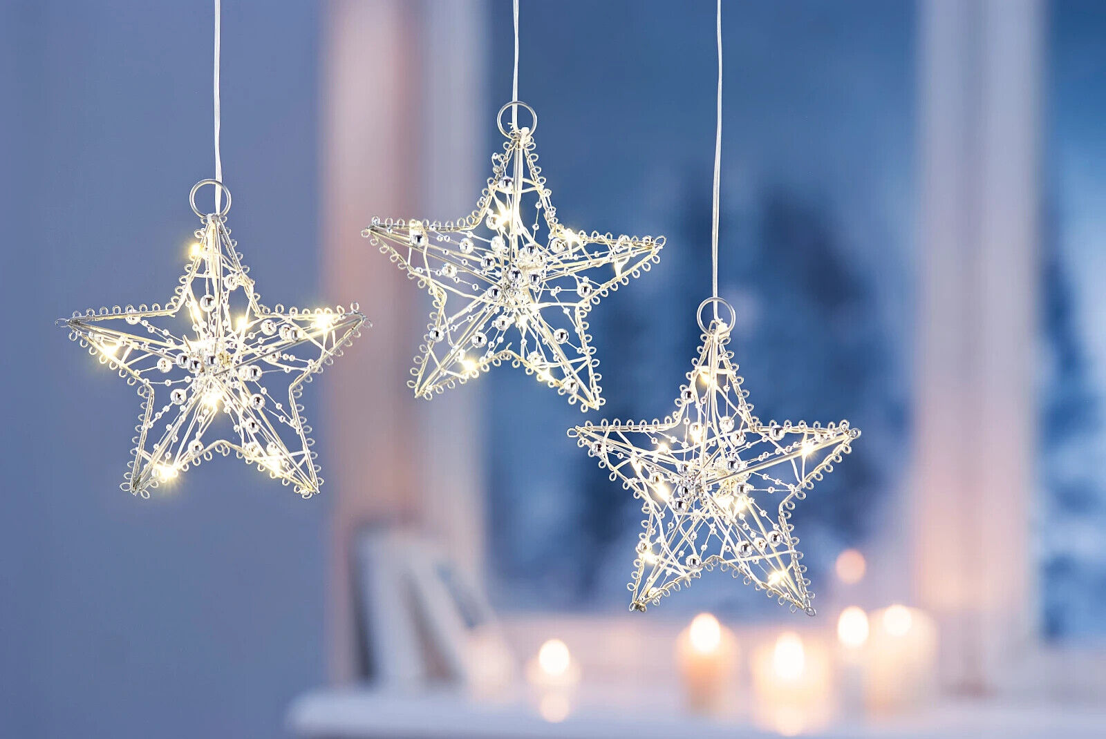 LED-Hängedeko Sterne "Pearl" 3er-Set Weihnachtsdeko Weihnachten Advent Silber