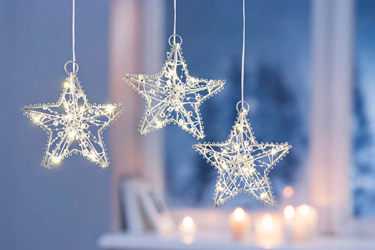 LED-Hängedeko Sterne "Pearl" 3er-Set Weihnachtsdeko Weihnachten Advent Silber