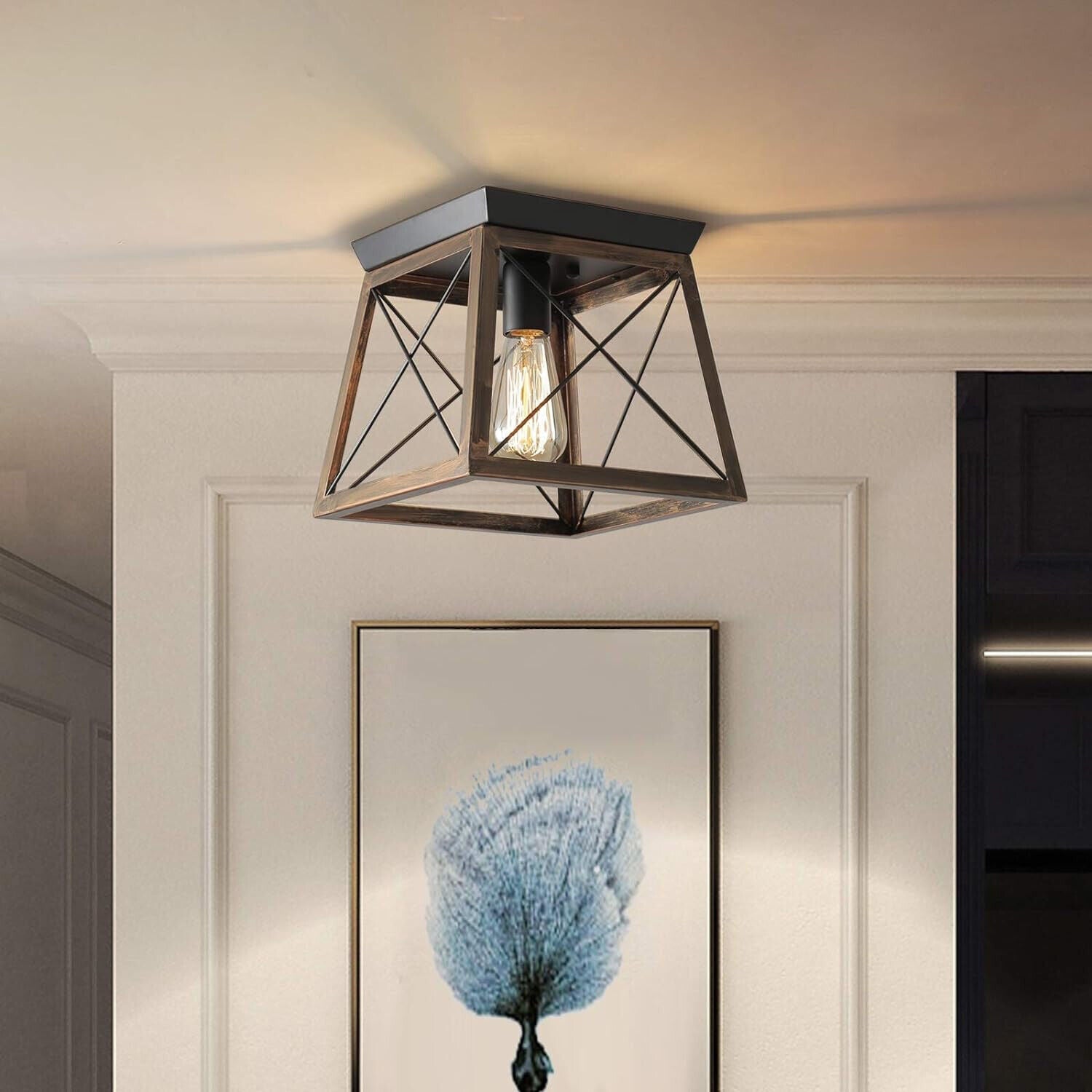 ENCOFT Retro Vintage Industrie Deckenleuchte Bronze Deckenlampe Metall Semi Flus