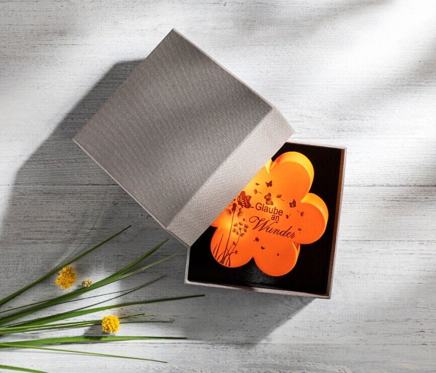 LED-Blume "Glaube an Wunder" in Geschenkbox