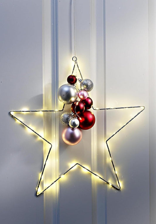 LED-Stern Noel 40cm - Festlicher Leuchtstern mit Kugel-Deko - Beleuchtet mit 40