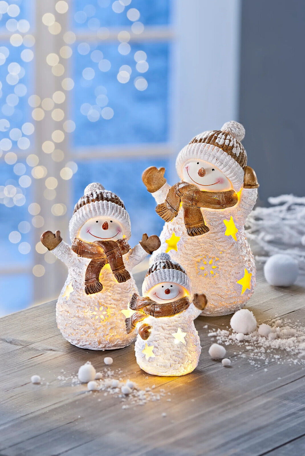 LED-Schneemann-Familie "Frosty", 3er-Set Advent Weihnachten Deko Dekoration