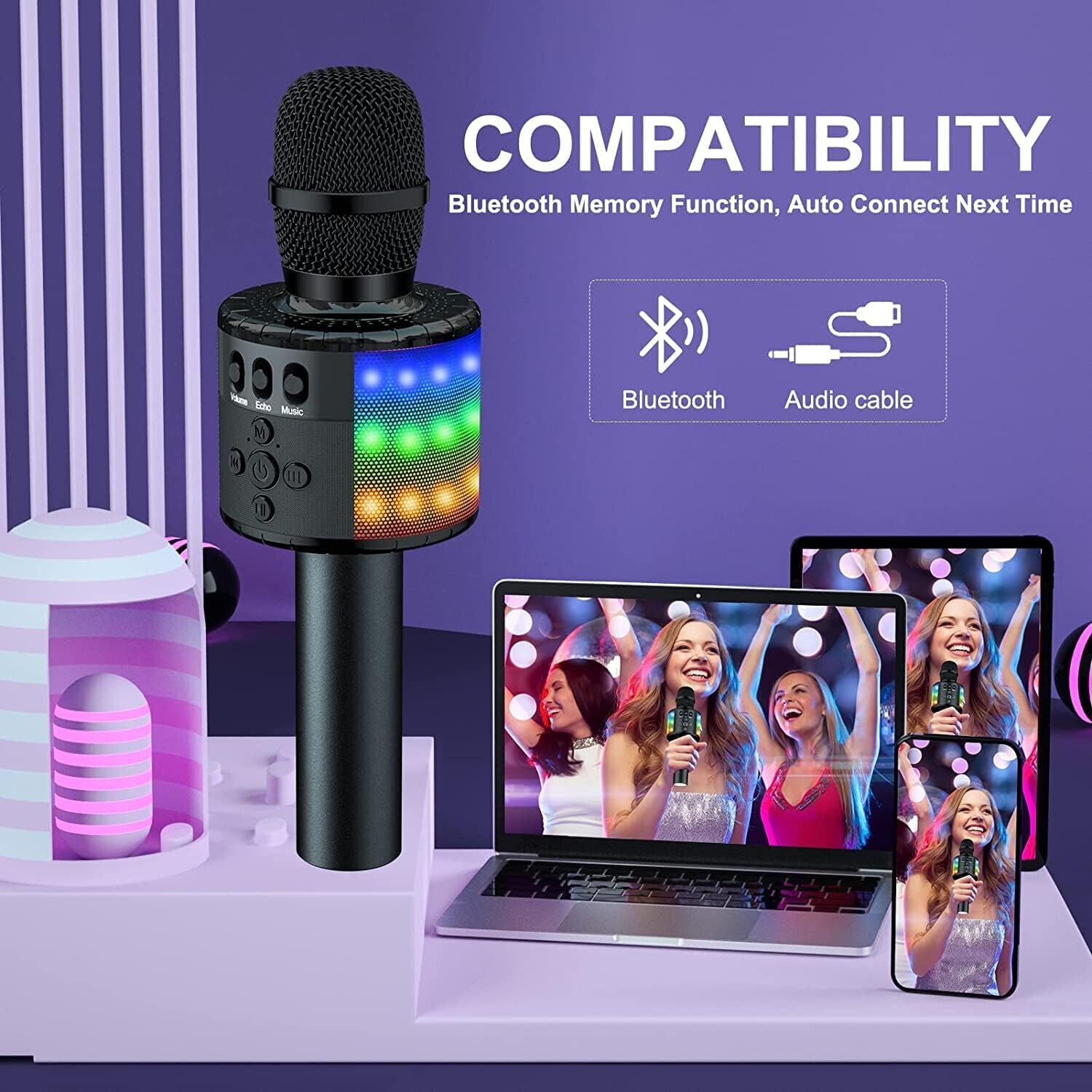 Karaoke Mikrofon, Schwarzes Bluetooth Karaoke Mikrofon mit Tasche